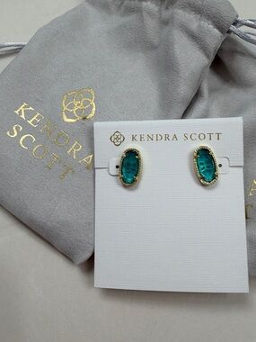 Kendra Scott Ellie Stud Earrings December Birthstone Teal Gold - NWT